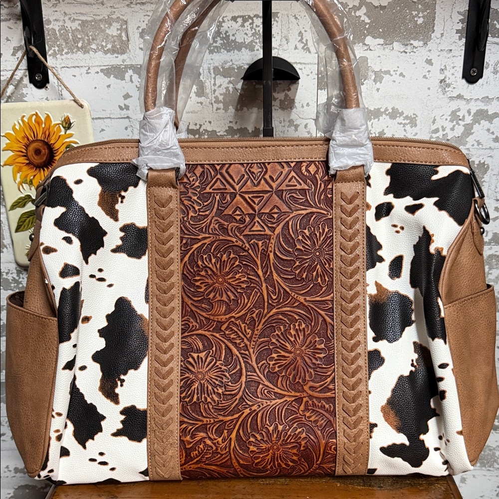 Montana West Brown and Black Cowhide Tote